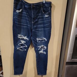 American Eagle Outfitters Blue Skinny Jeans Distressed Design